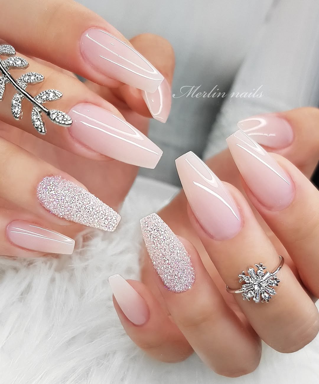 Elegant Ballerina Nails with Glitter Accents