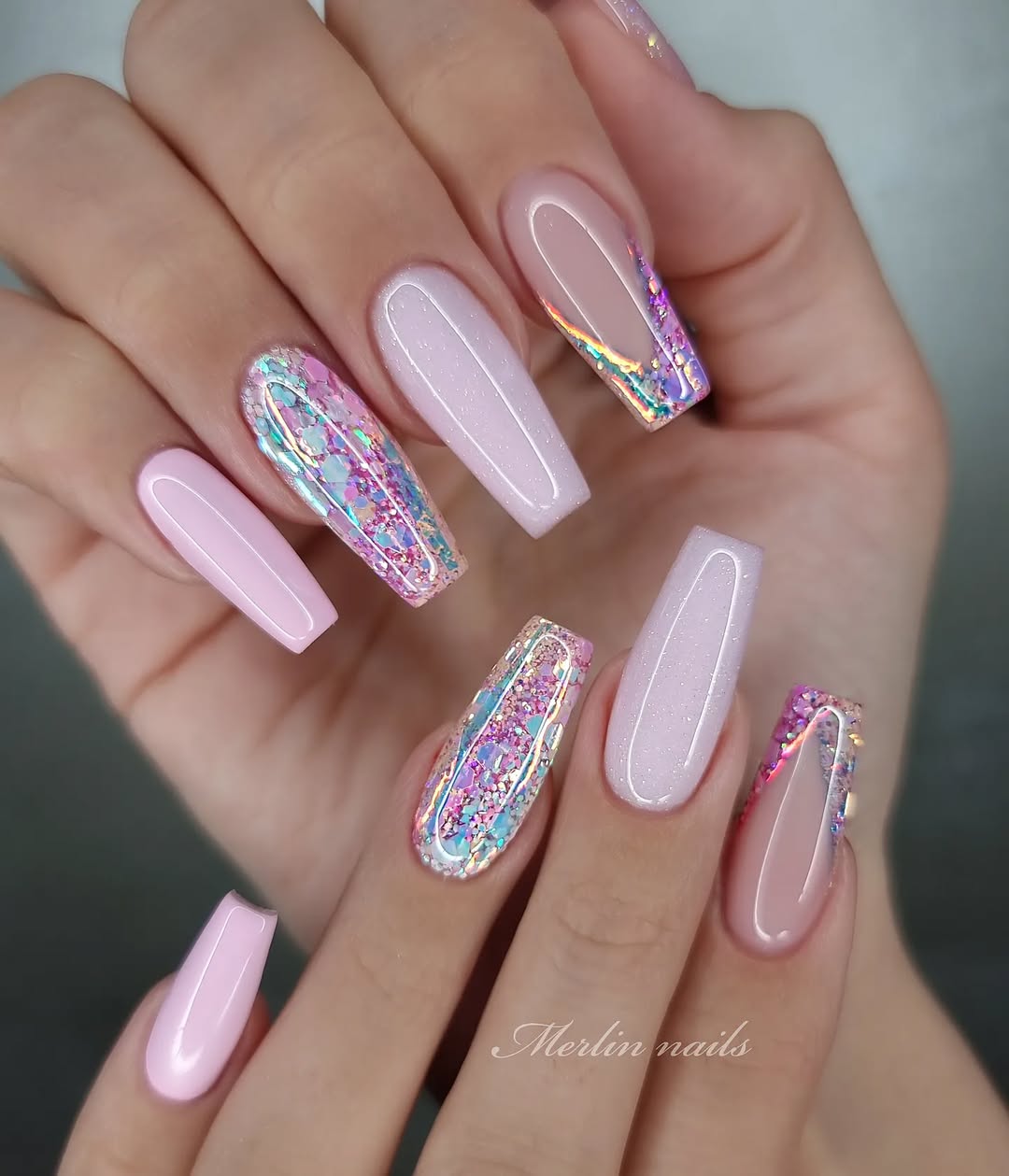 Stunning Ballerina Nails with Glitter Accents