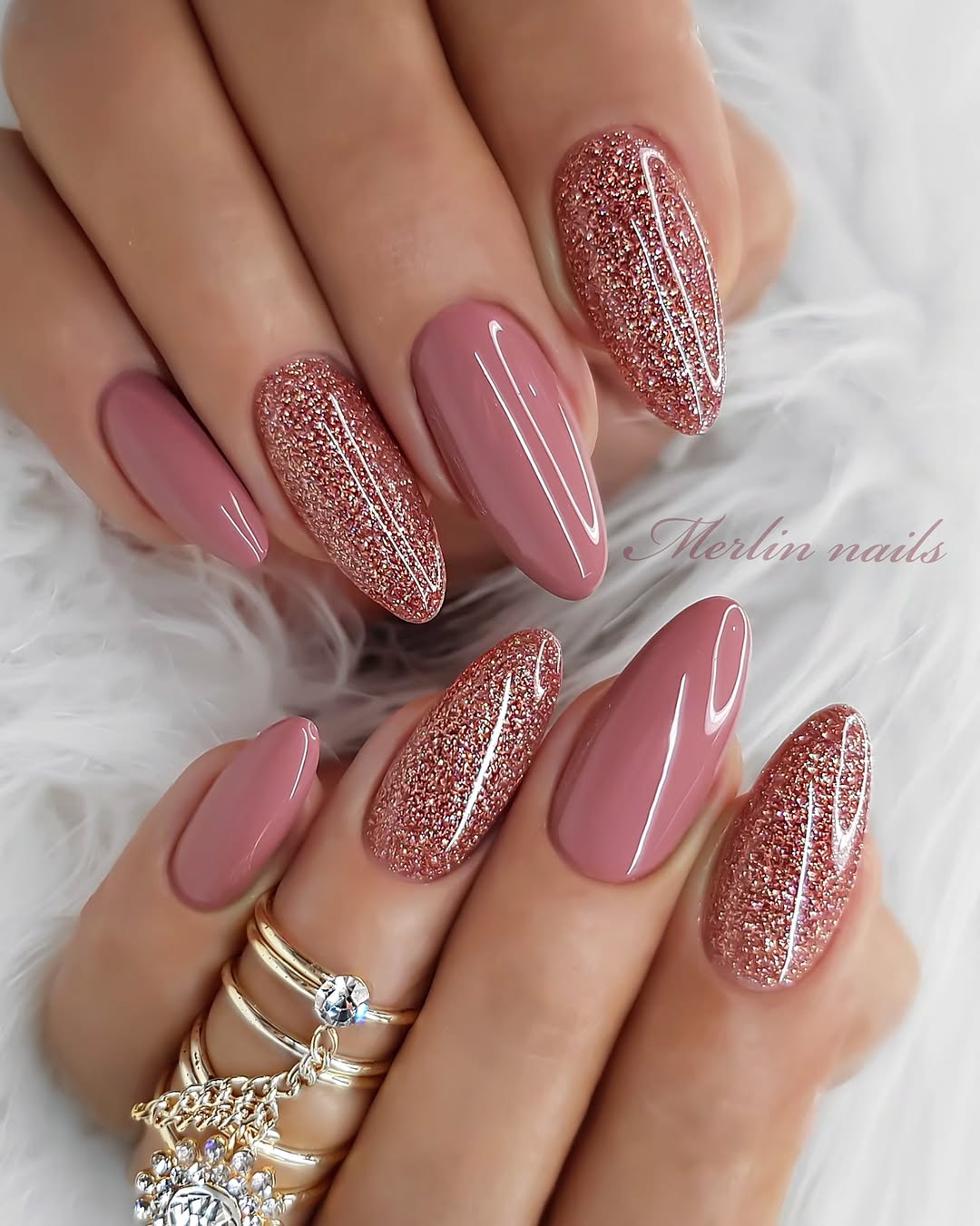 Elegant Ballerina Nails with Glitter Accents