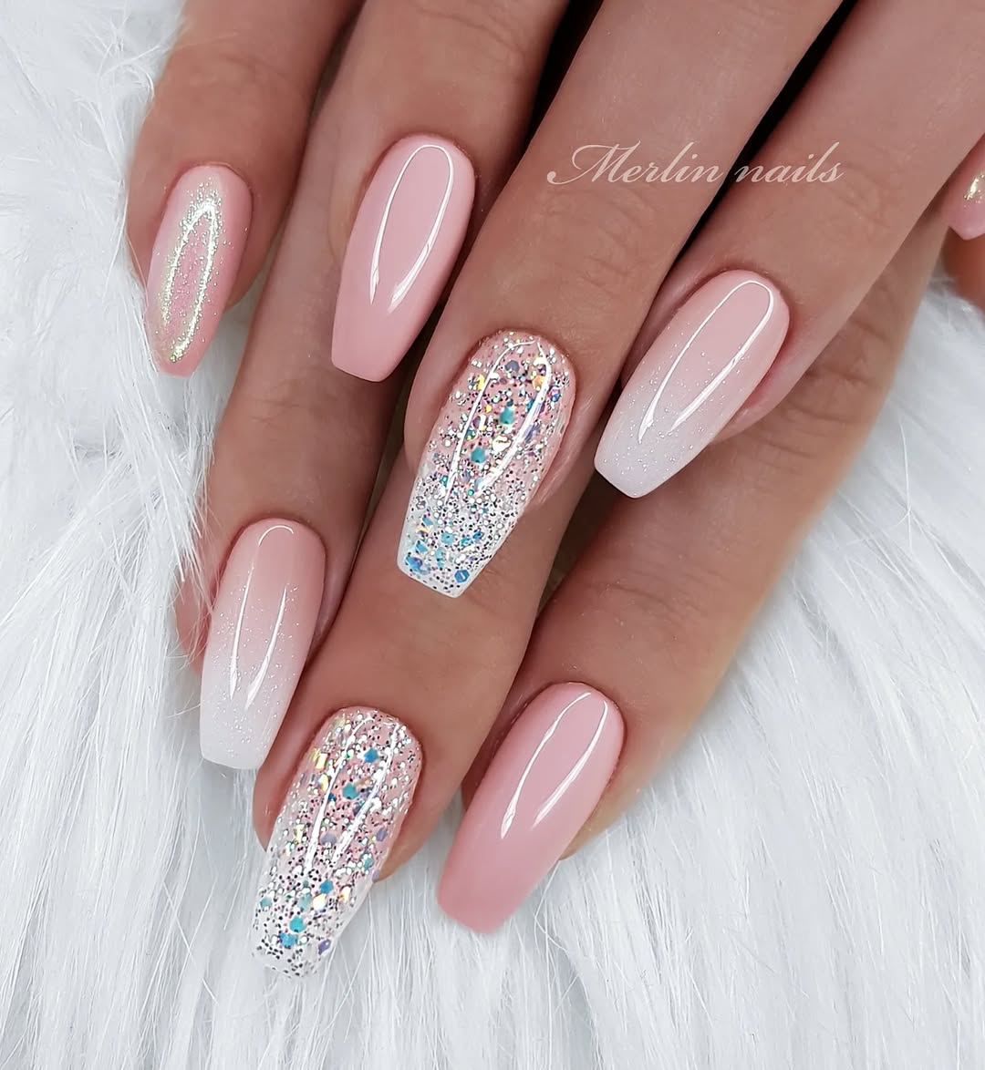 Stunning Ballerina Nails with Sparkling Touch