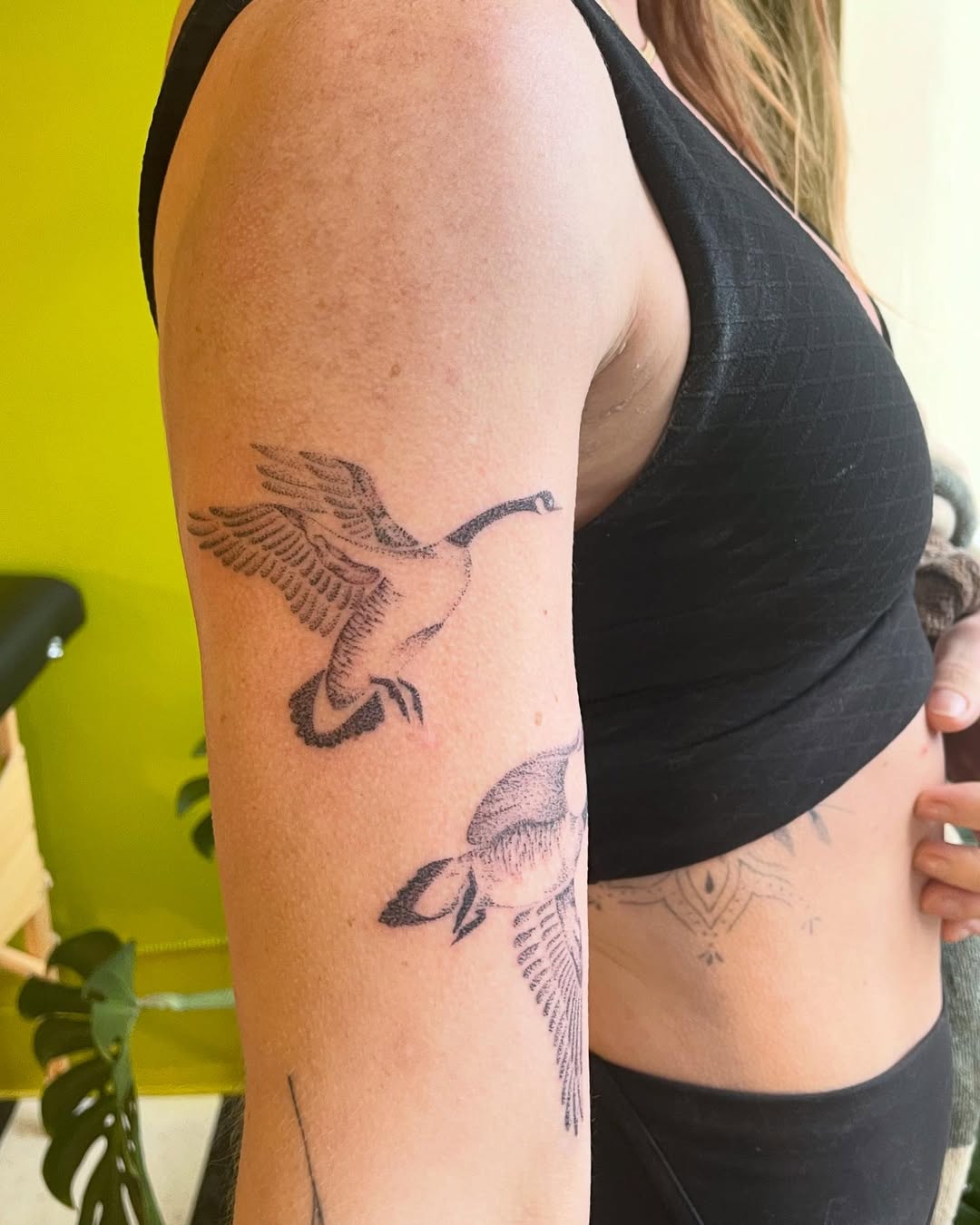 Elegant flying geese tattoo on arm