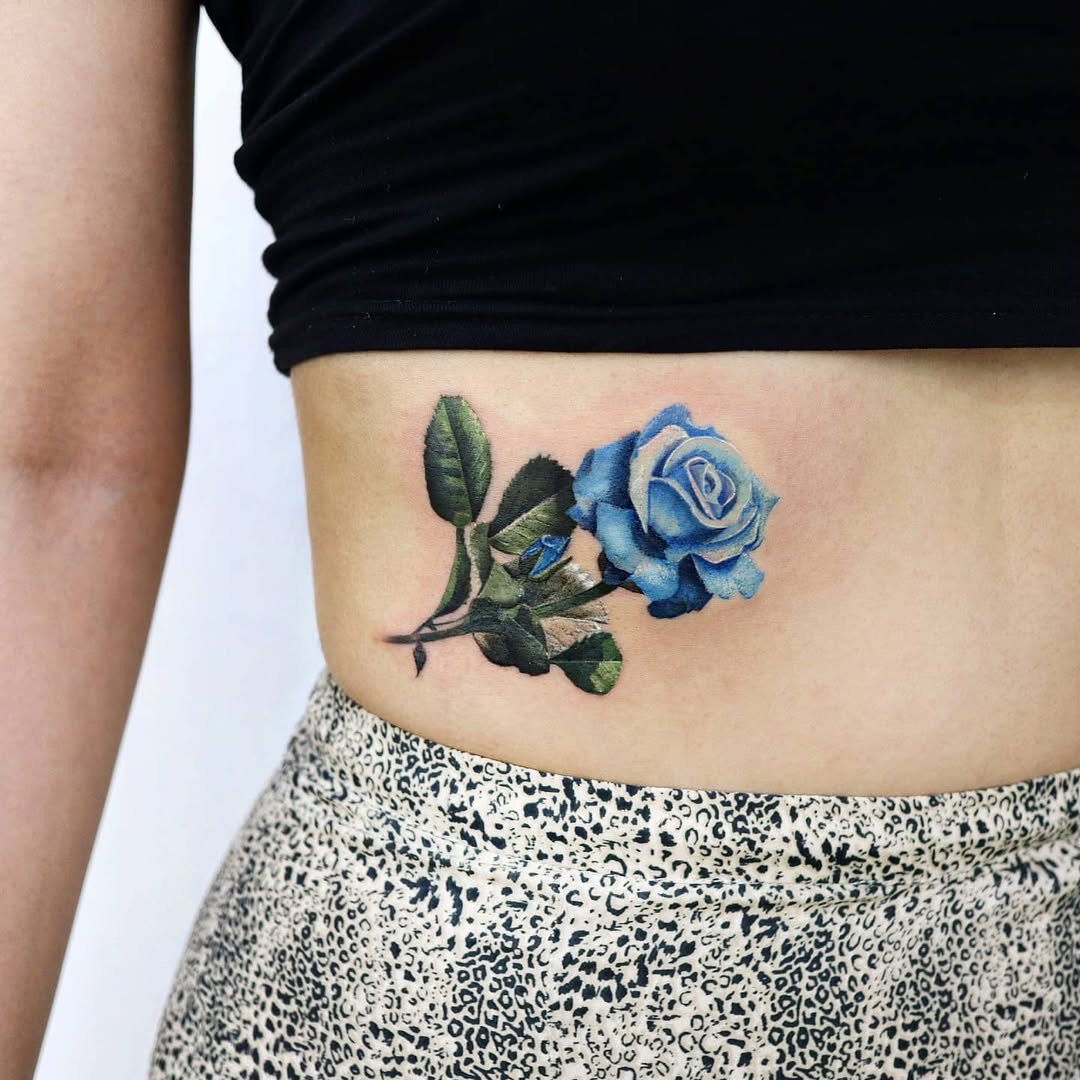 Stunning Blue Rose Rib Tattoo Inspiration