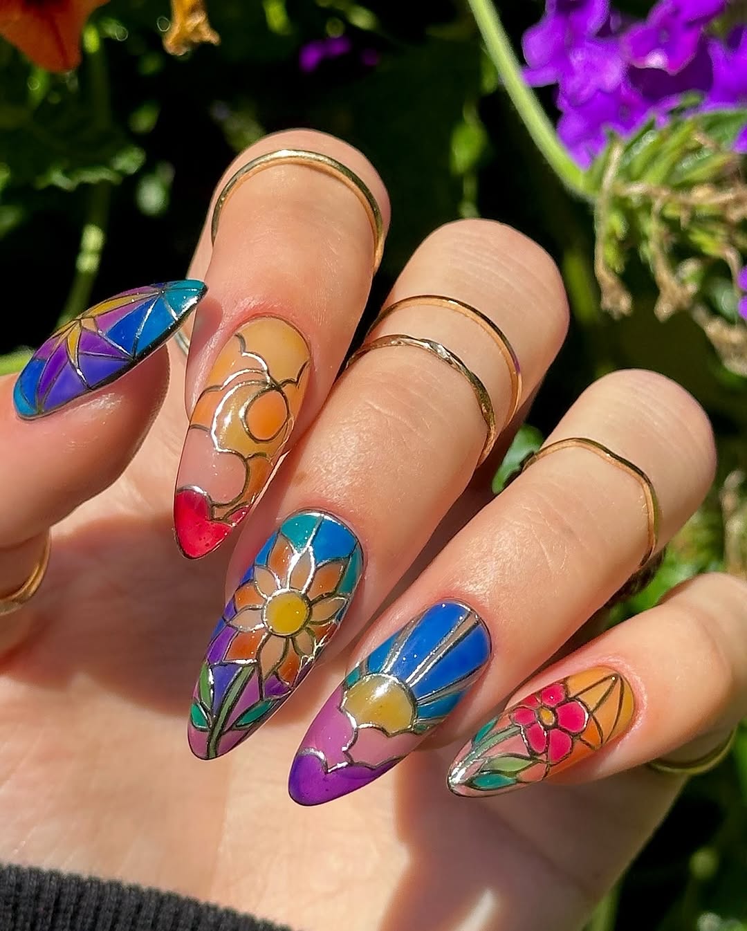 Vibrant Floral Chrome Nails