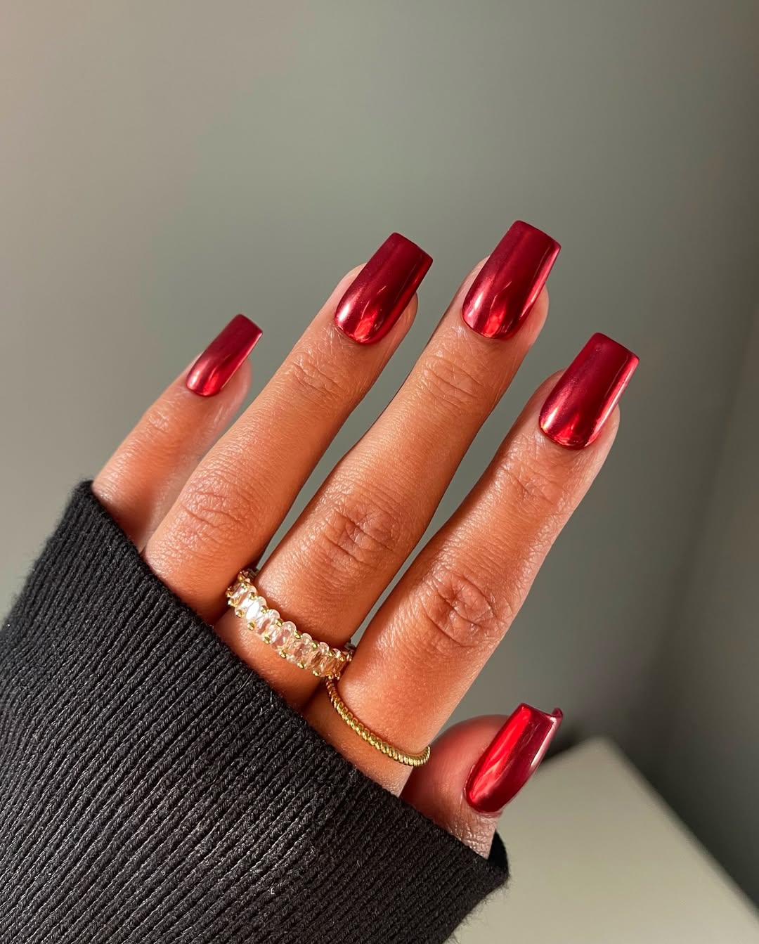 Glossy Red Chrome Nails