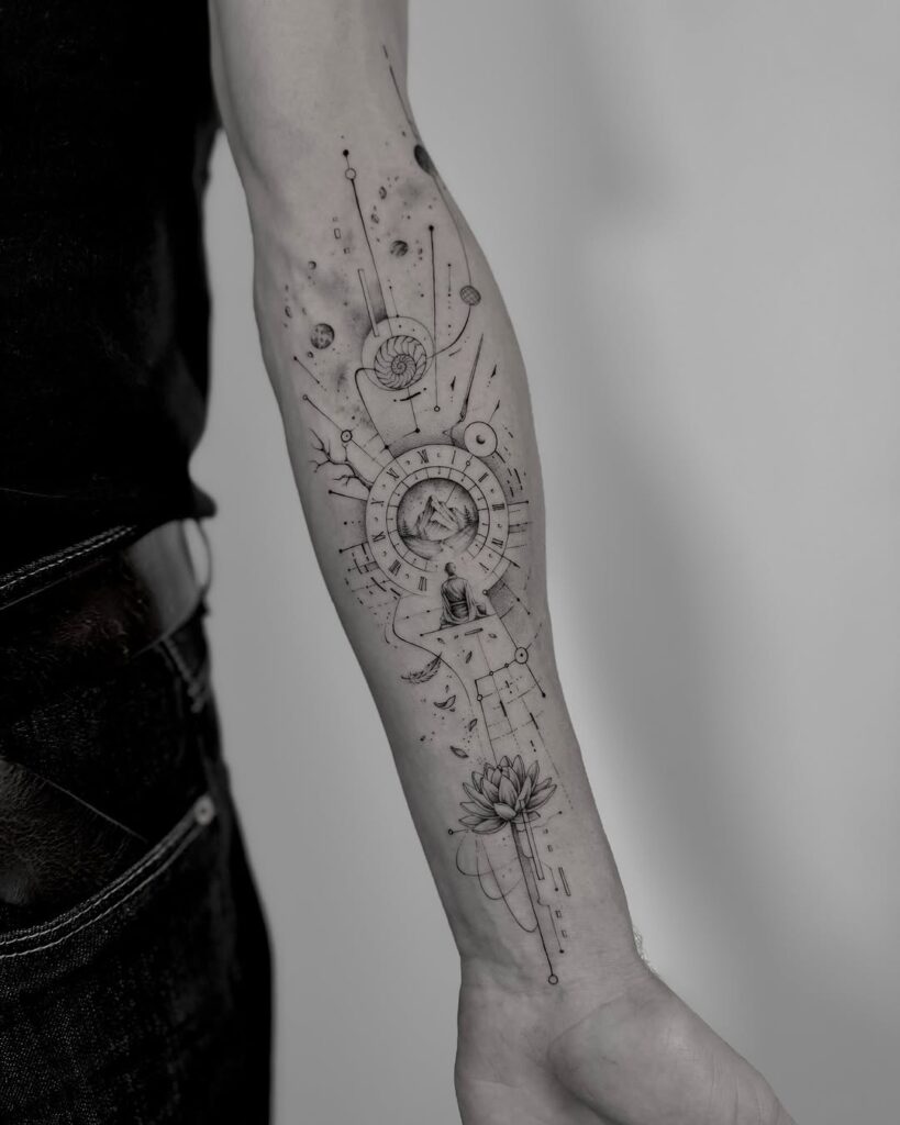 cosmic-clock-and-lotus-tattoo