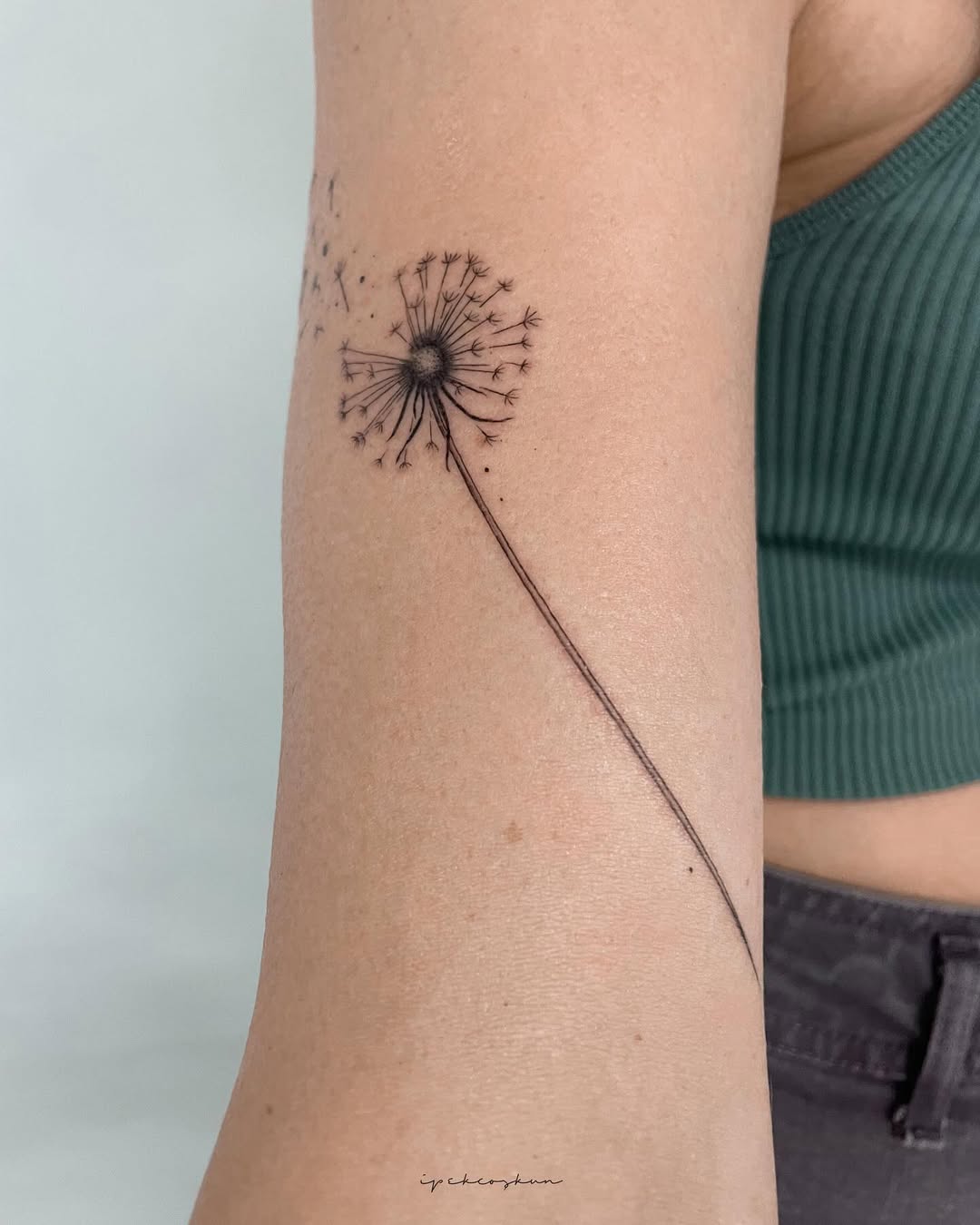 Minimalistic Dandelion Tattoo on Forearm