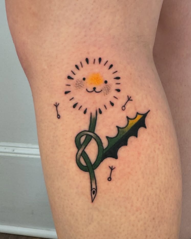 Charming dandelion tattoo with a cute face