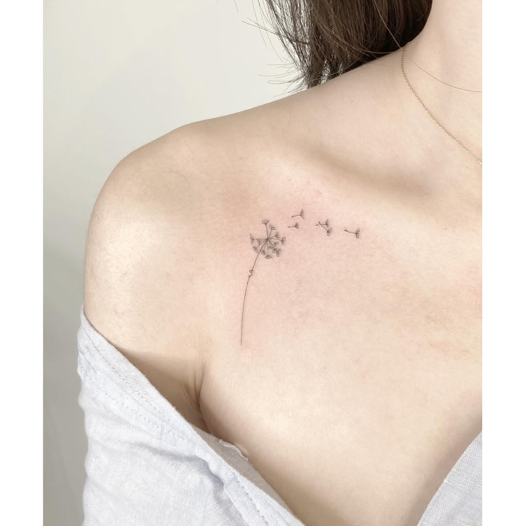 Delicate dandelion tattoo on the shoulder