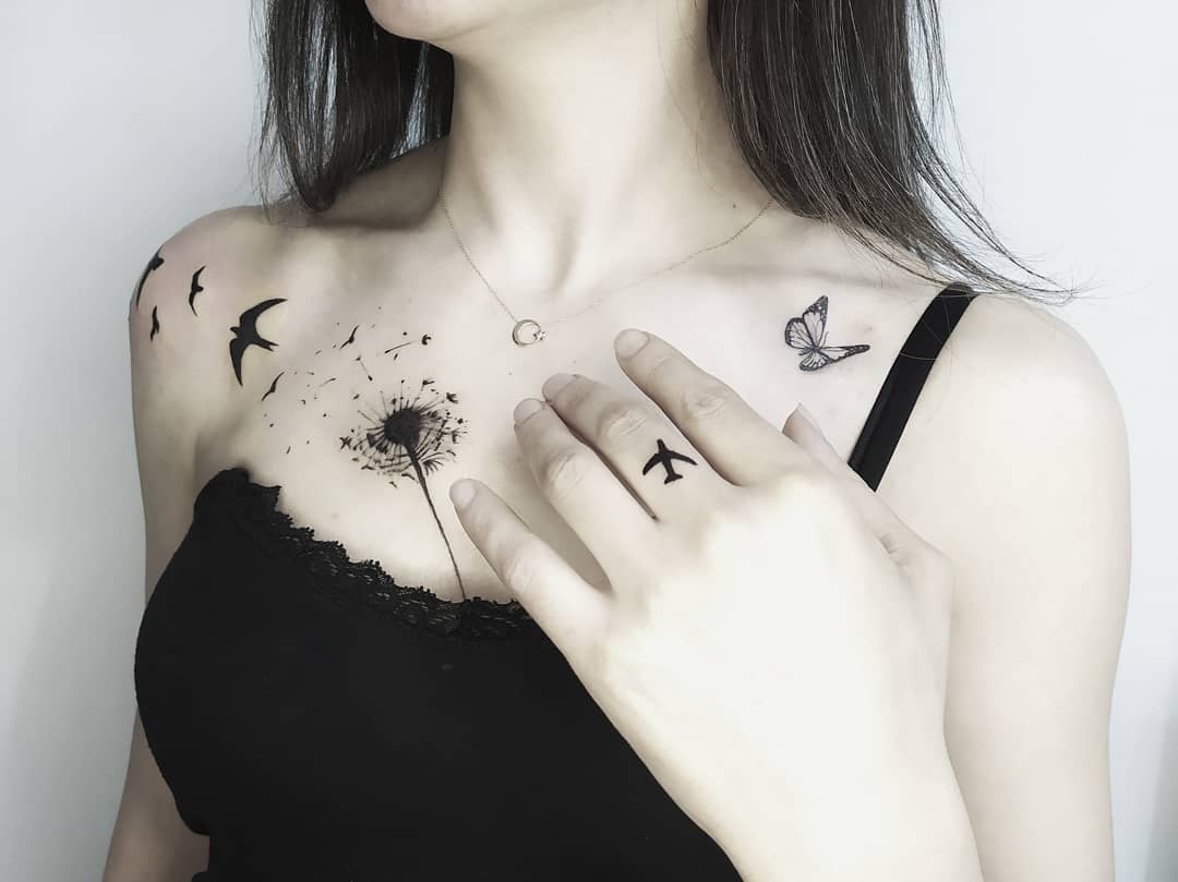 Delicate dandelion tattoo with nature motifs