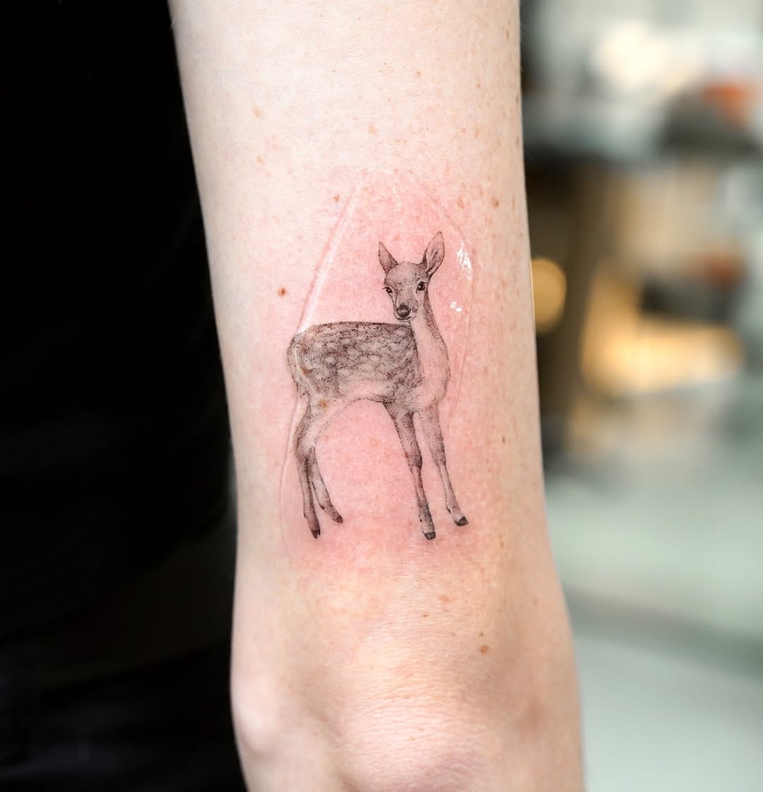 Charming small realistic deer tattoo on arm