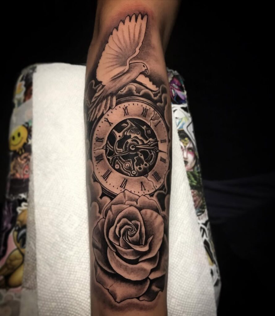 dove-clock-and-rose-tattoo