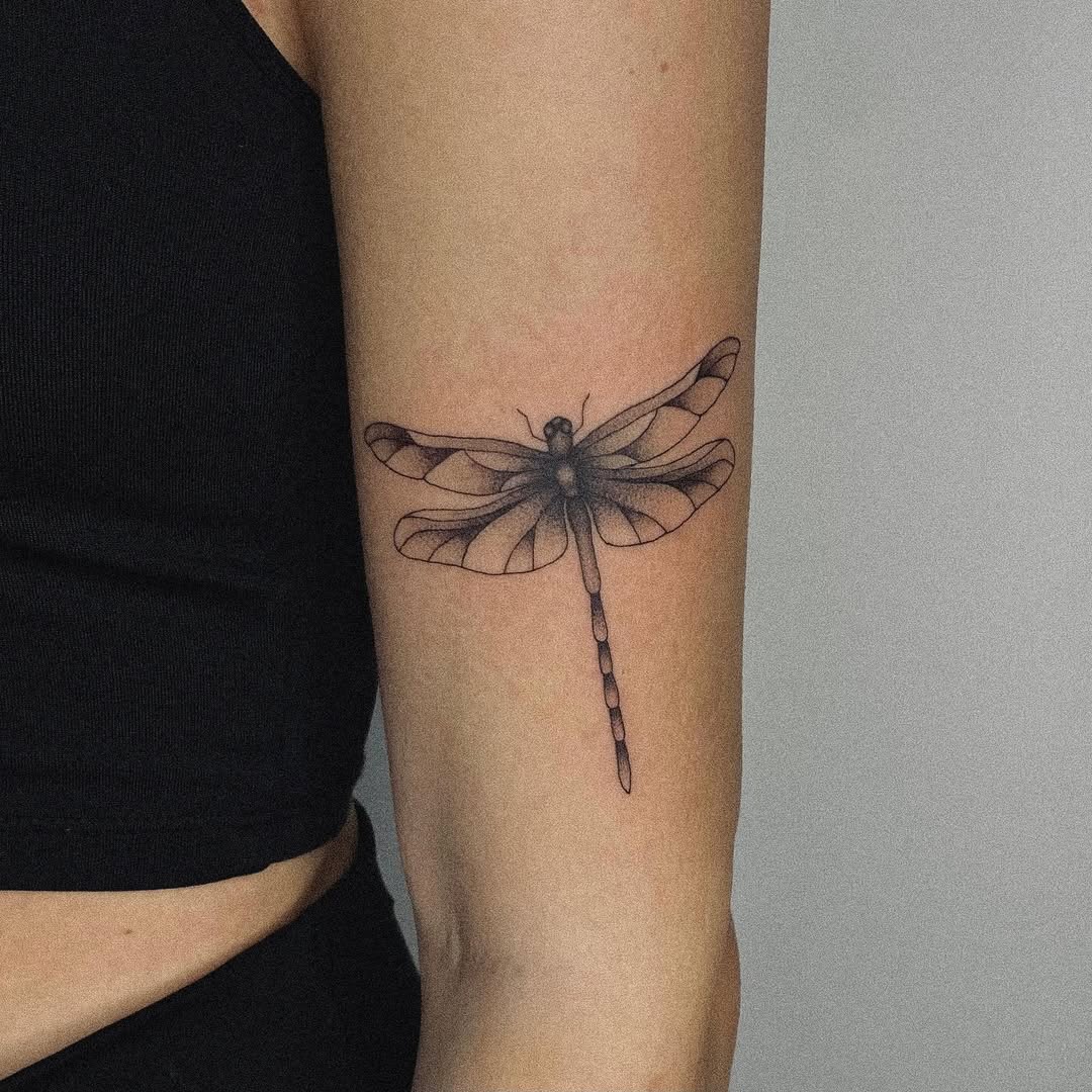 Elegant dragonfly tattoo on a forearm