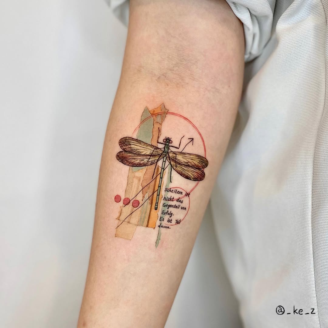 Elegant dragonfly tattoo with geometric elements