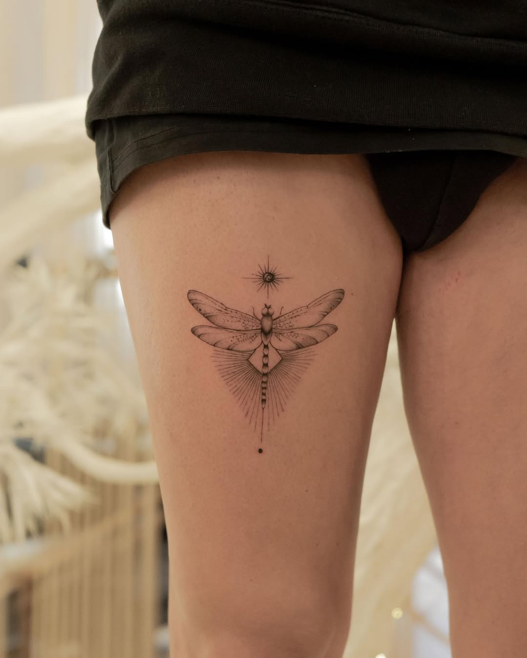 Elegant Dragonfly Tattoo on Thigh