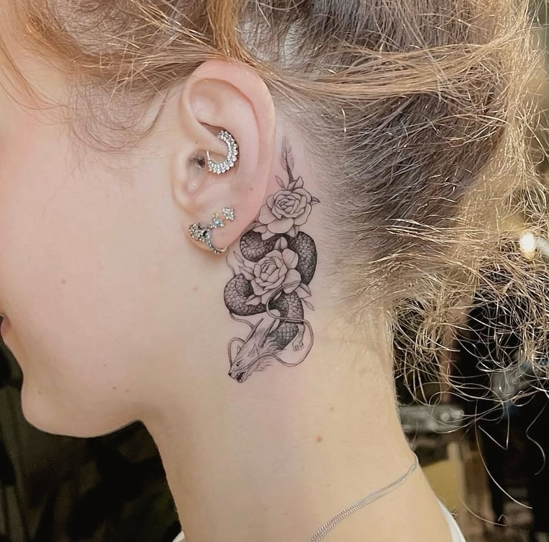 Unique Floral Snake Tattoo