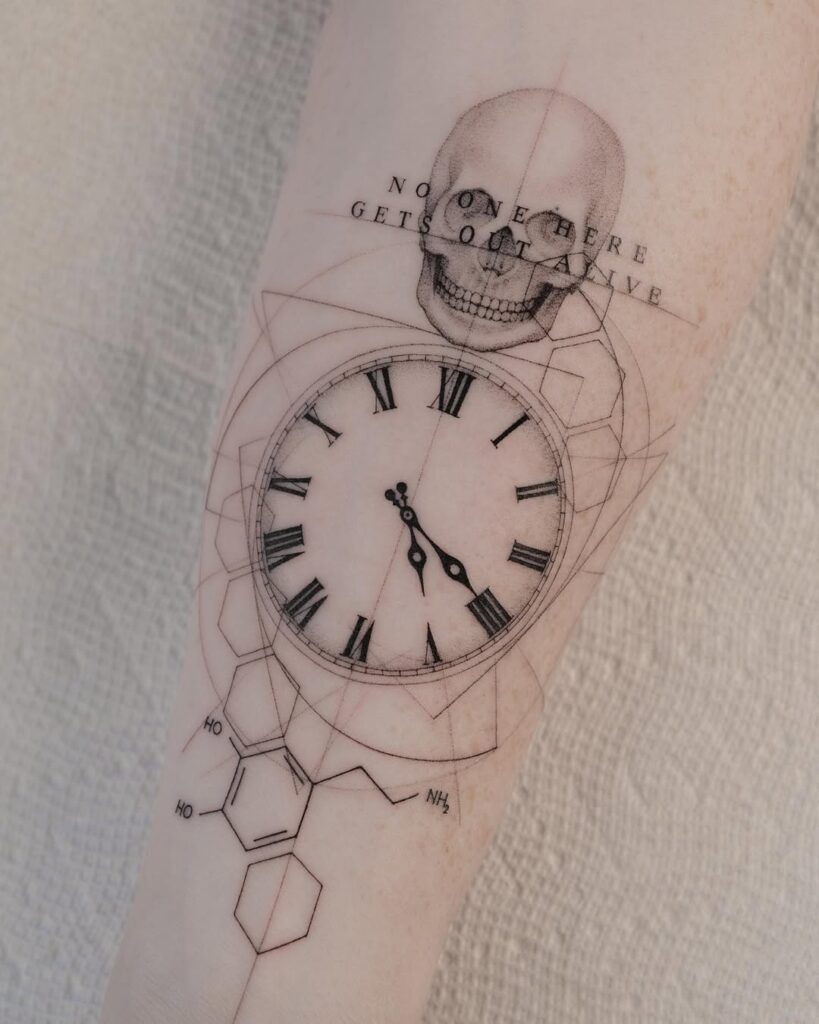 geometric-clock-and-skull-tattoo