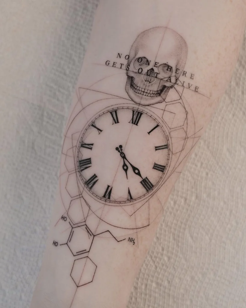 geometric-clock-and-skull-tattoo
