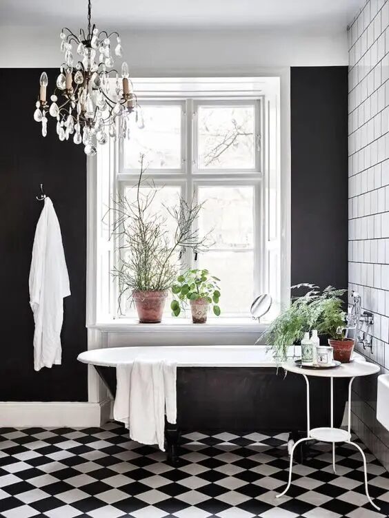 Stylish Geometric Bathroom with Dark Accents