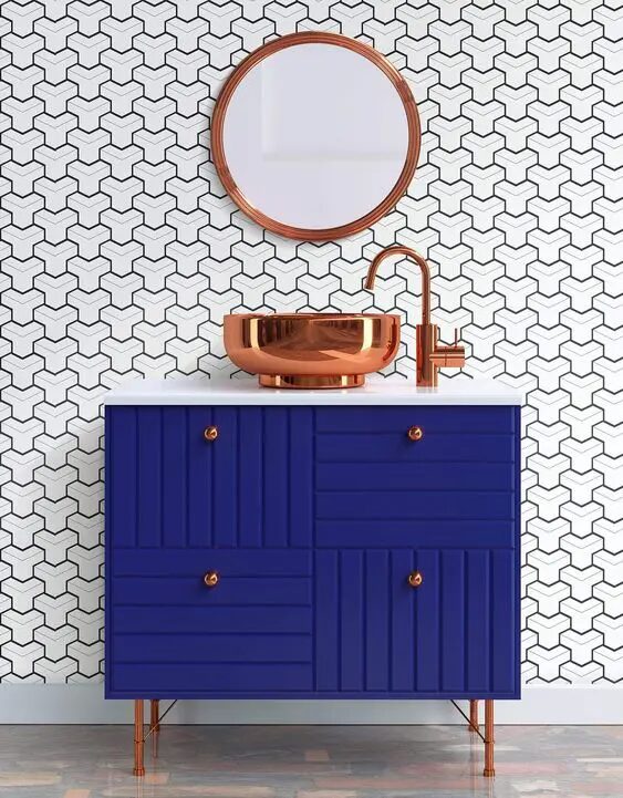 Stylish Geometric Blue Bathroom Vanity Design