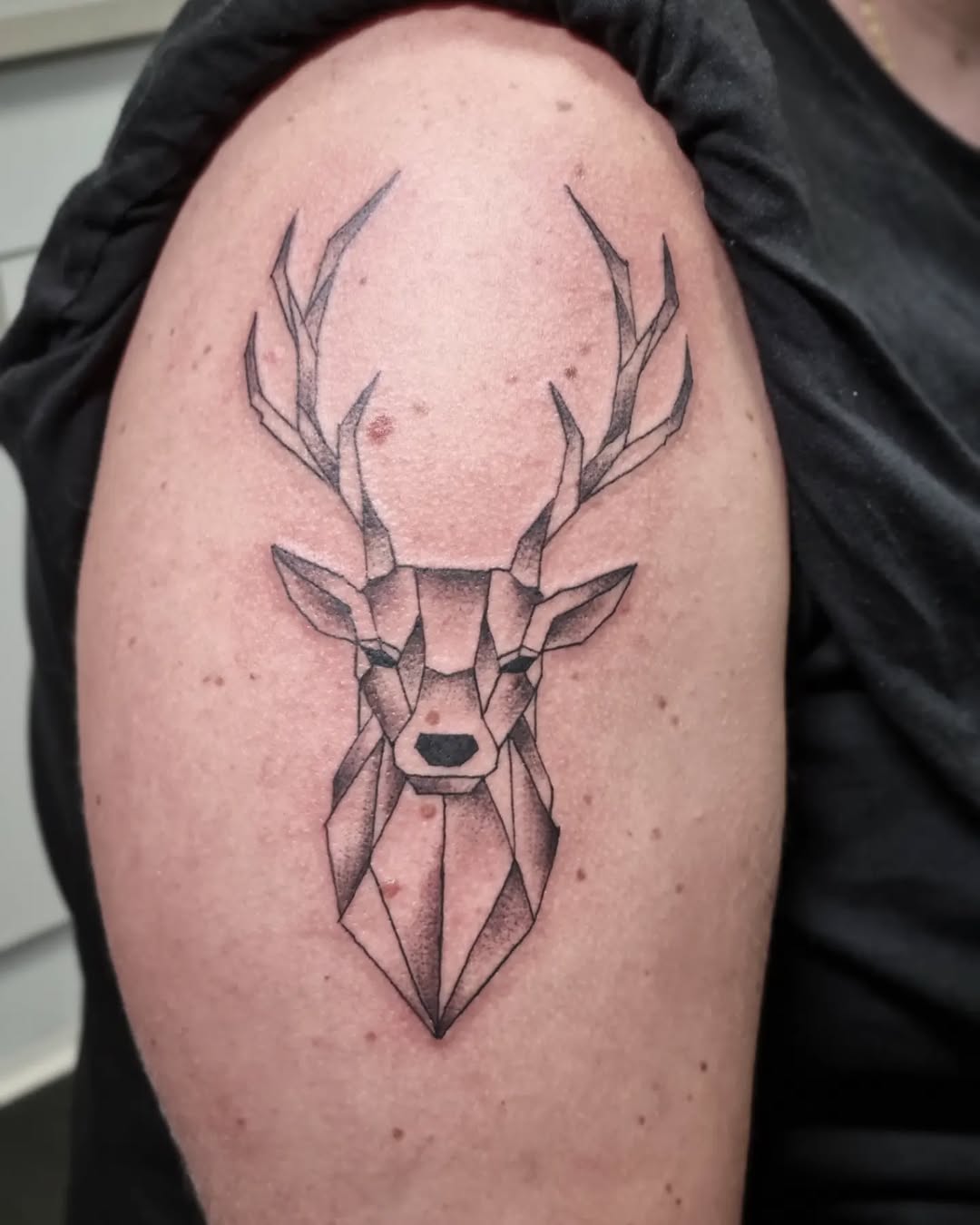 Geometric deer head with elegant antlers design.