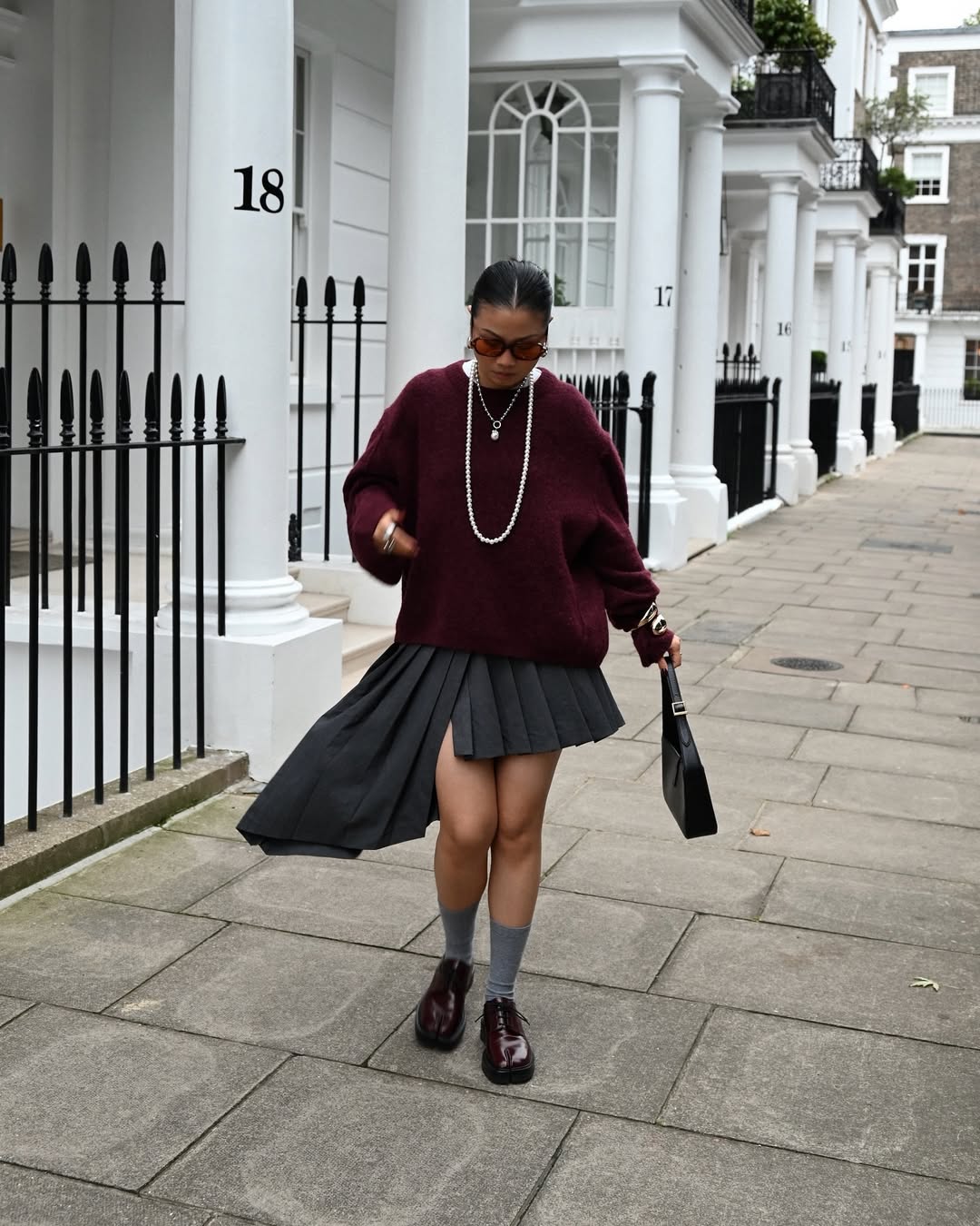 Chic Winter Loafer Ensemble with Pleated Skirt