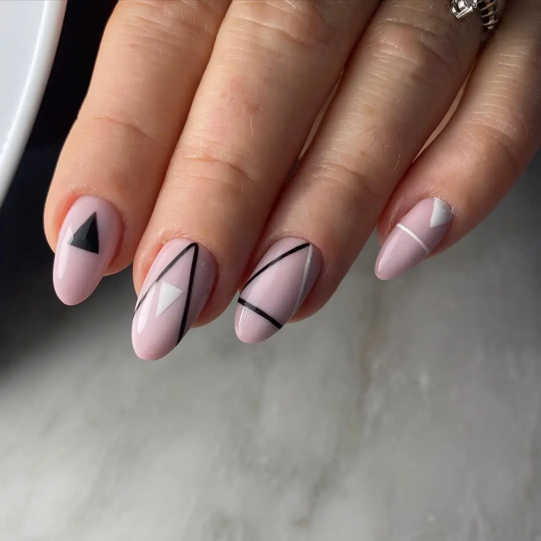Chic Pink Triangle Math Nail Art Design