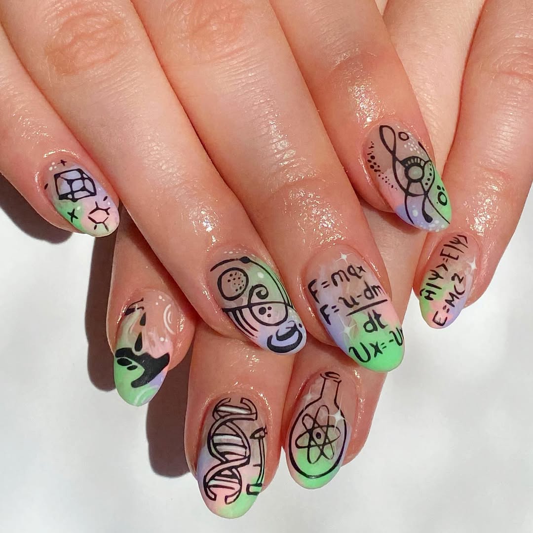 Chic math-themed nail art for enthusiasts