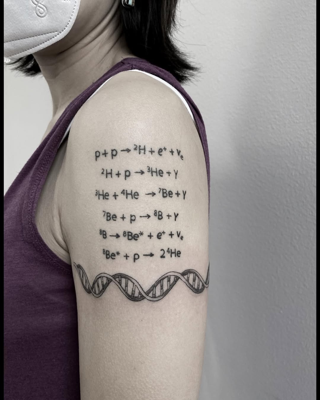 Stunning tattoo featuring chemical reaction equations.