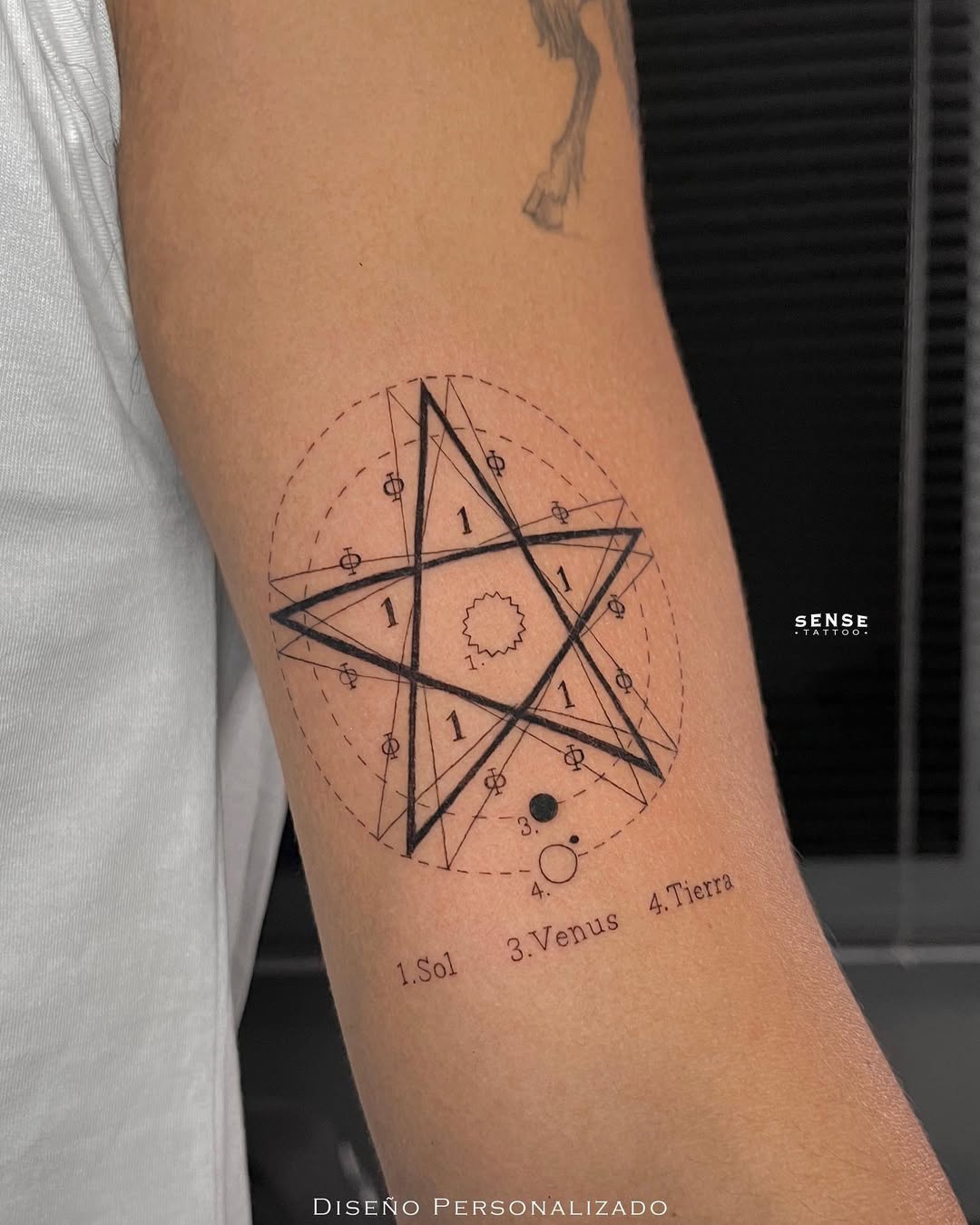 Intricate geometric star with mathematical symbols