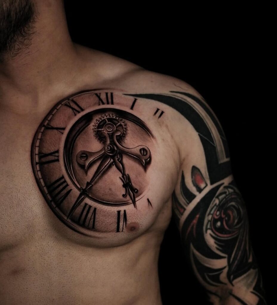 mechanical-clock-chest-tattoo