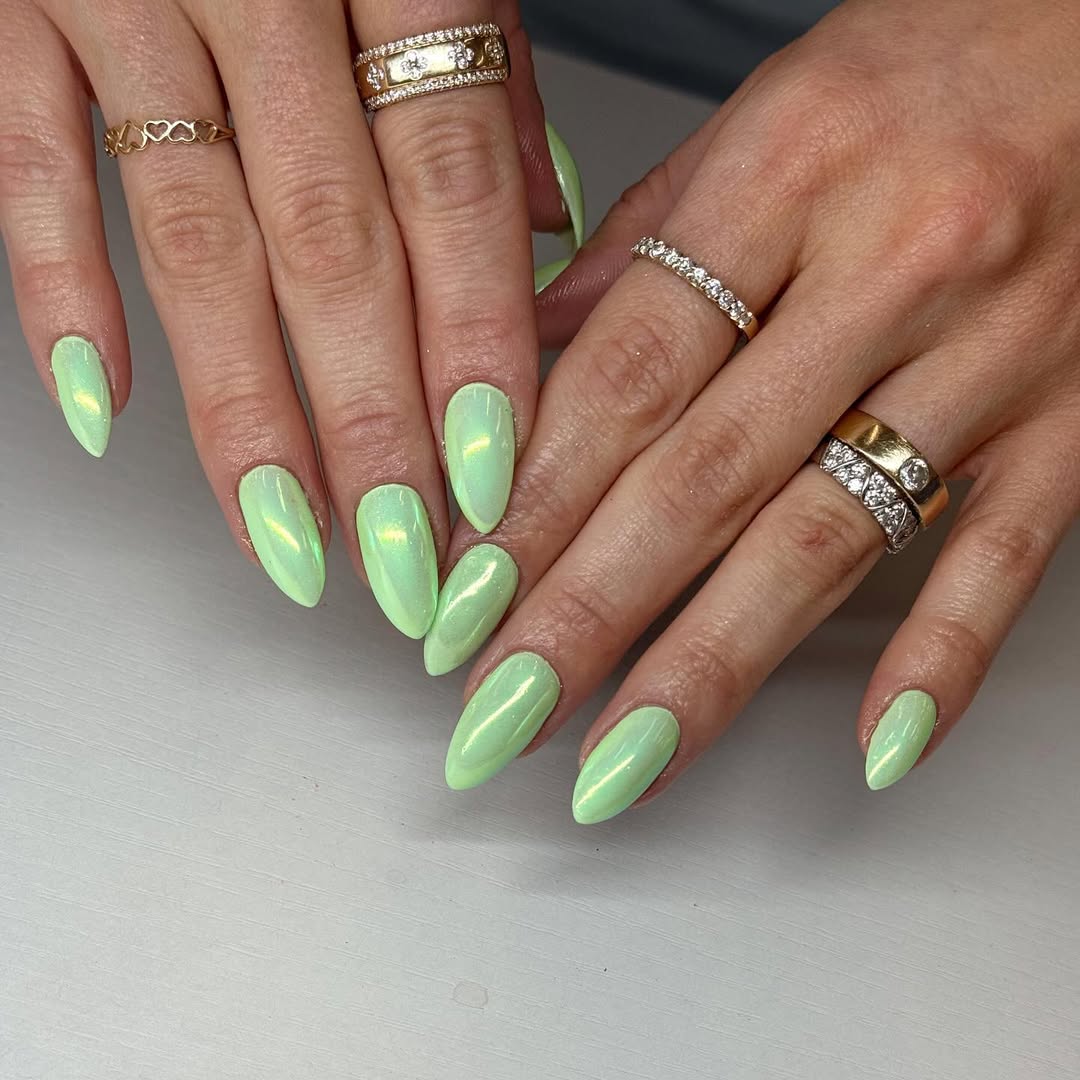 Stylish Mint Green Nail Designs with Accessories