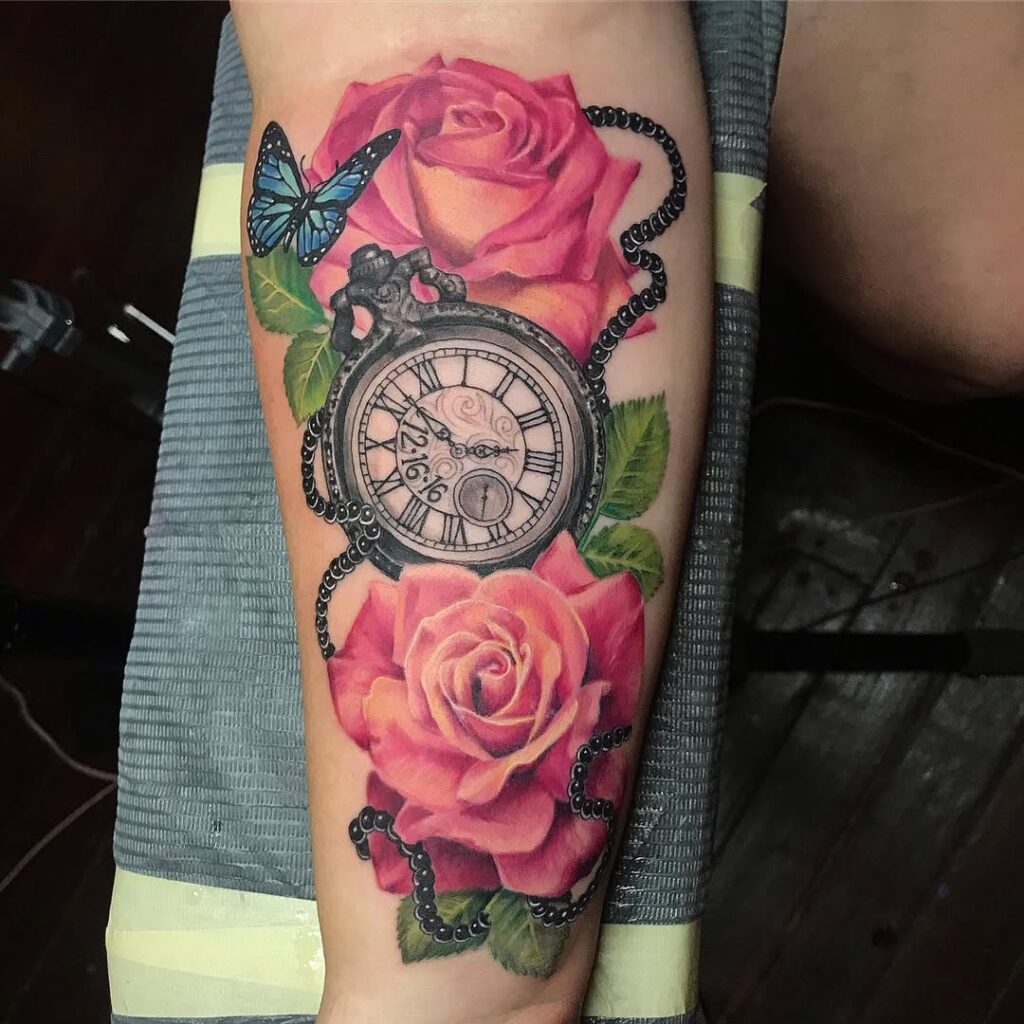 pocket-watch-and-rose-tattoo-design