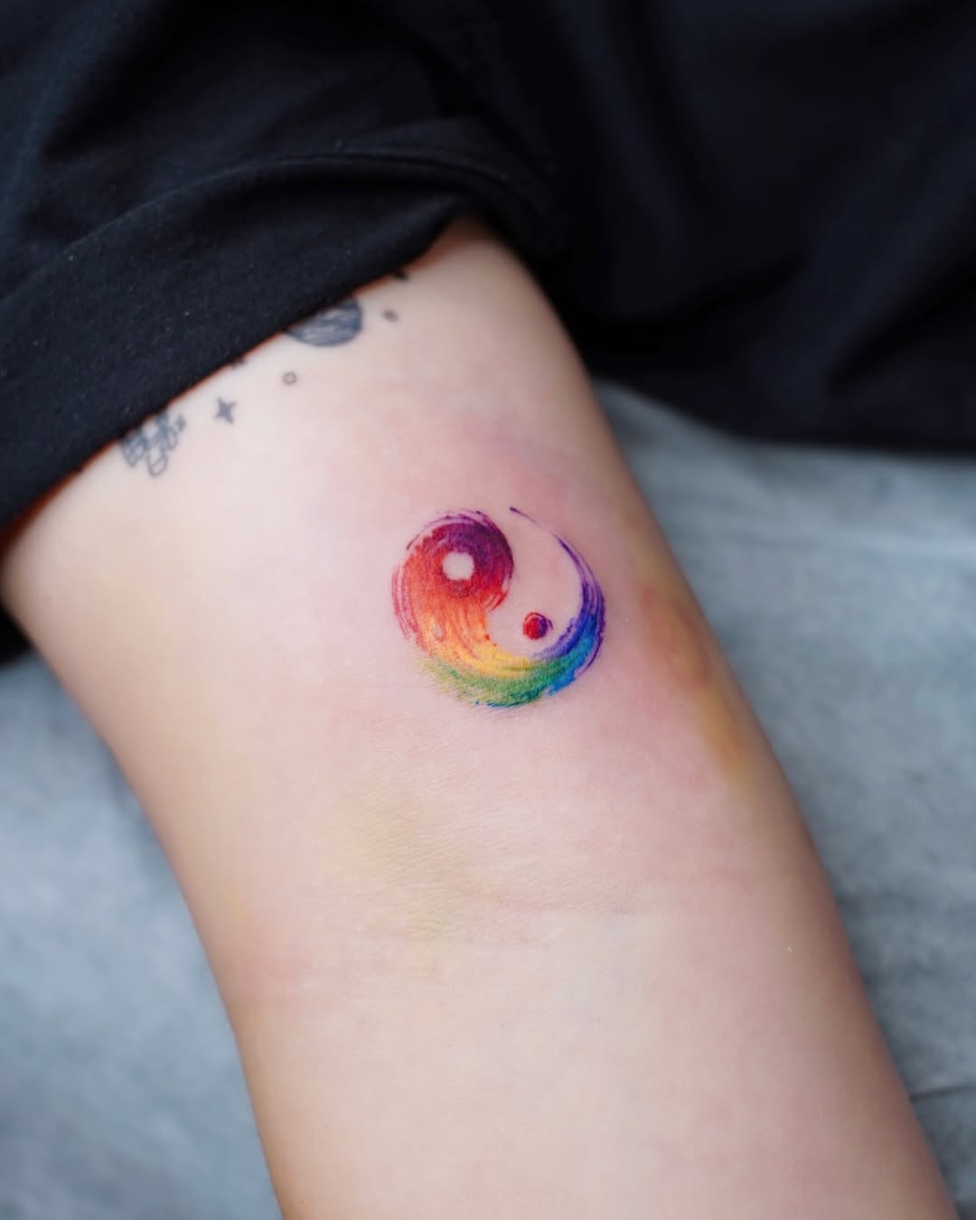 Vibrant Rainbow Yin Yang Tattoo Design