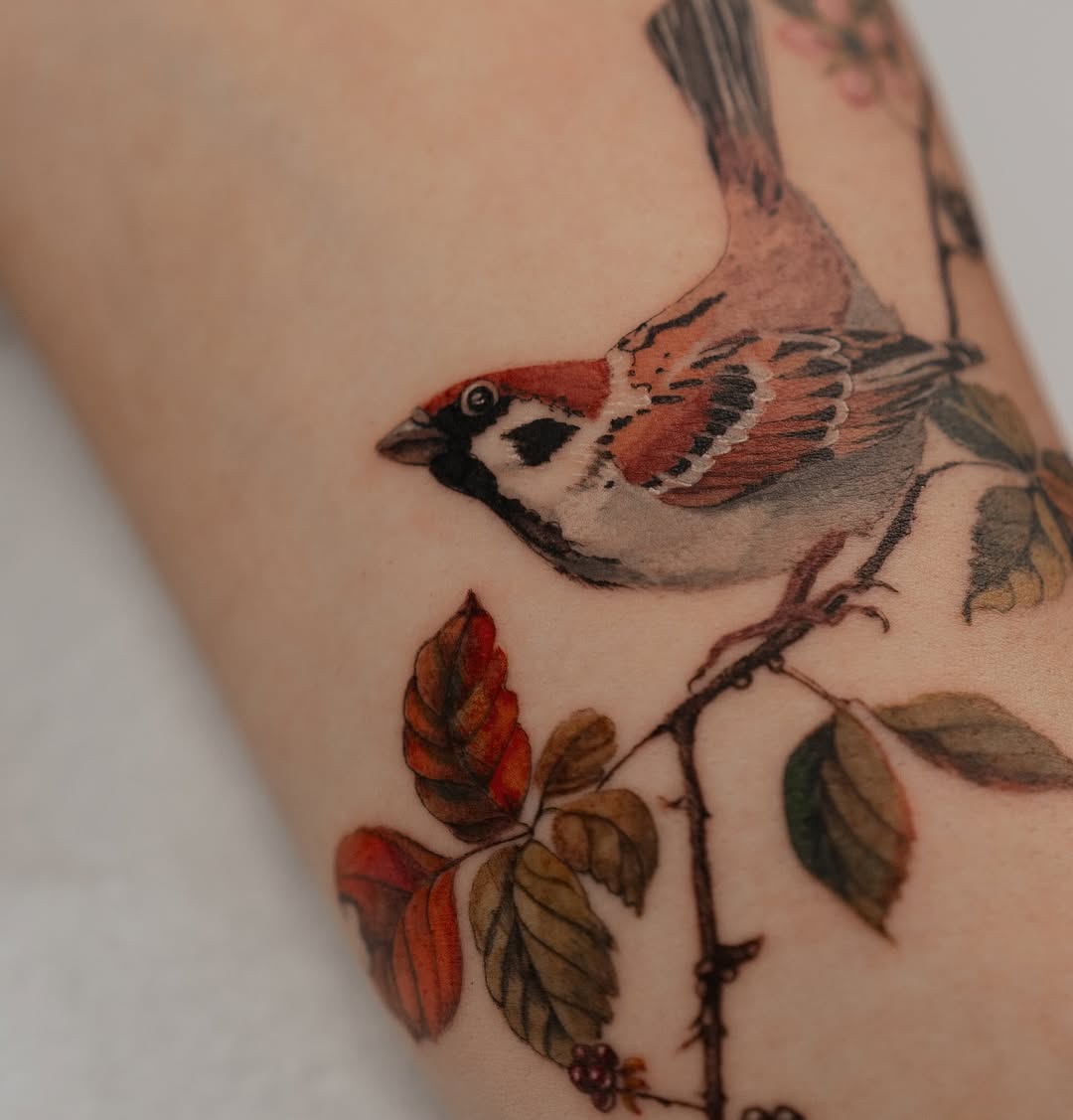 Charming Sparrow Amidst Blossoming Leaves