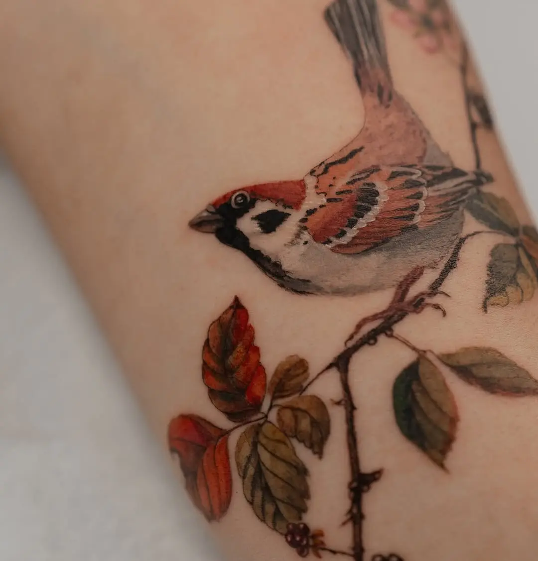 Charming Sparrow Amidst Blossoming Leaves