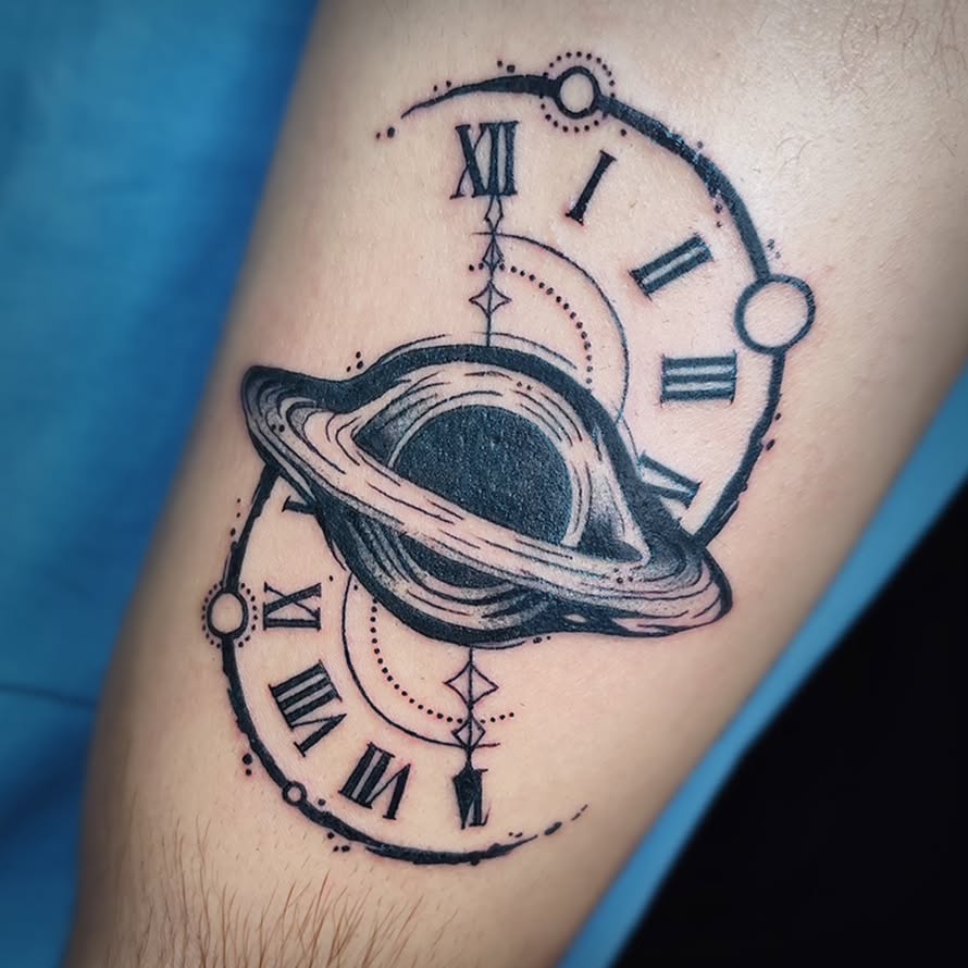 saturn-and-clock-tattoo