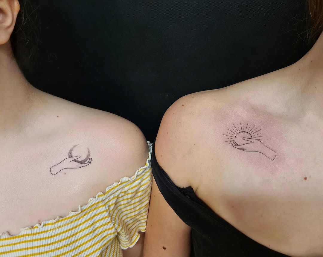 Elegant hand tattoos symbolizing sisterly connection