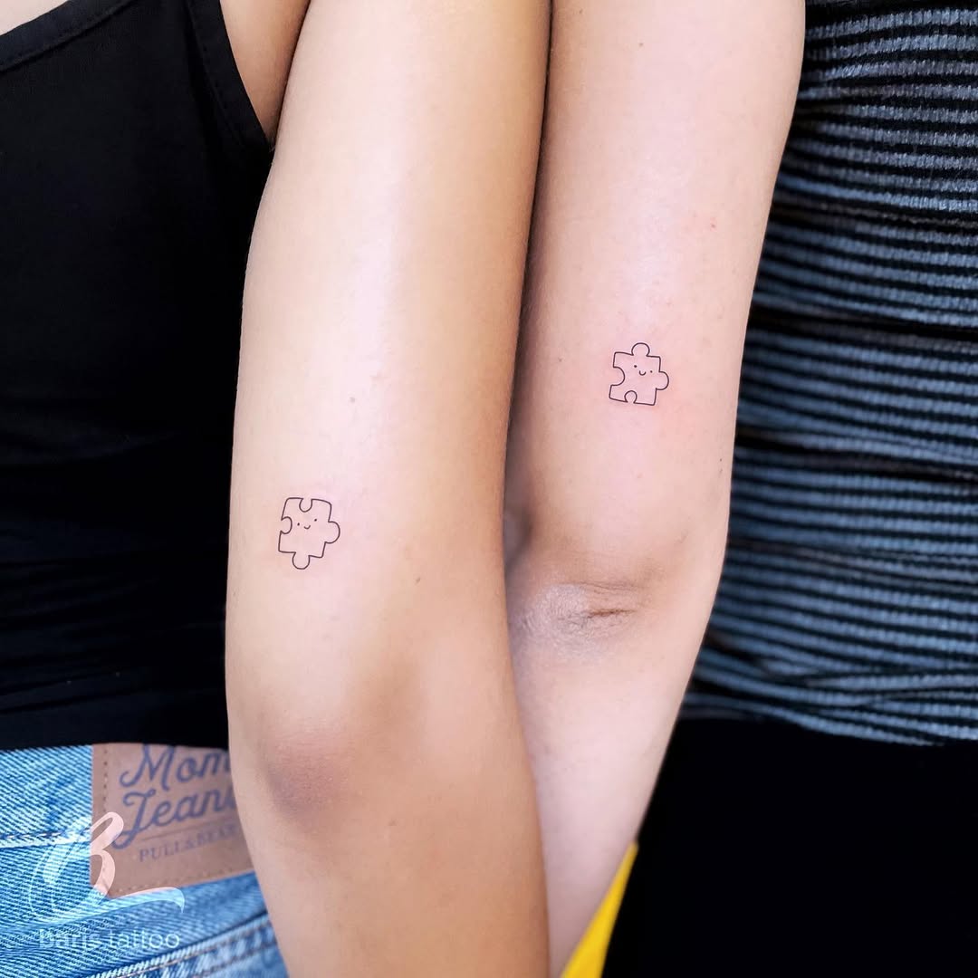 Minimalist Sister Puzzle Piece Tattoos Design