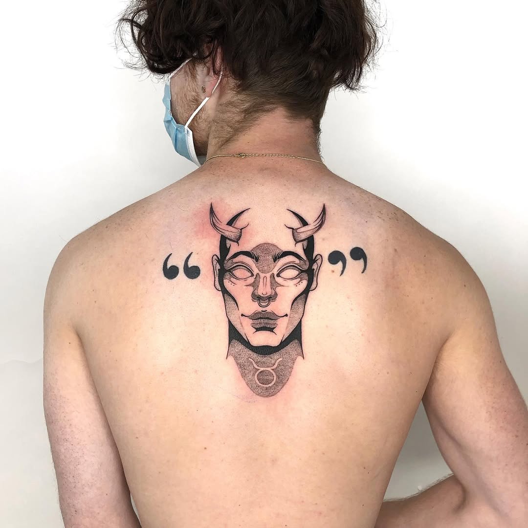 Bold Taurus Back Tattoo