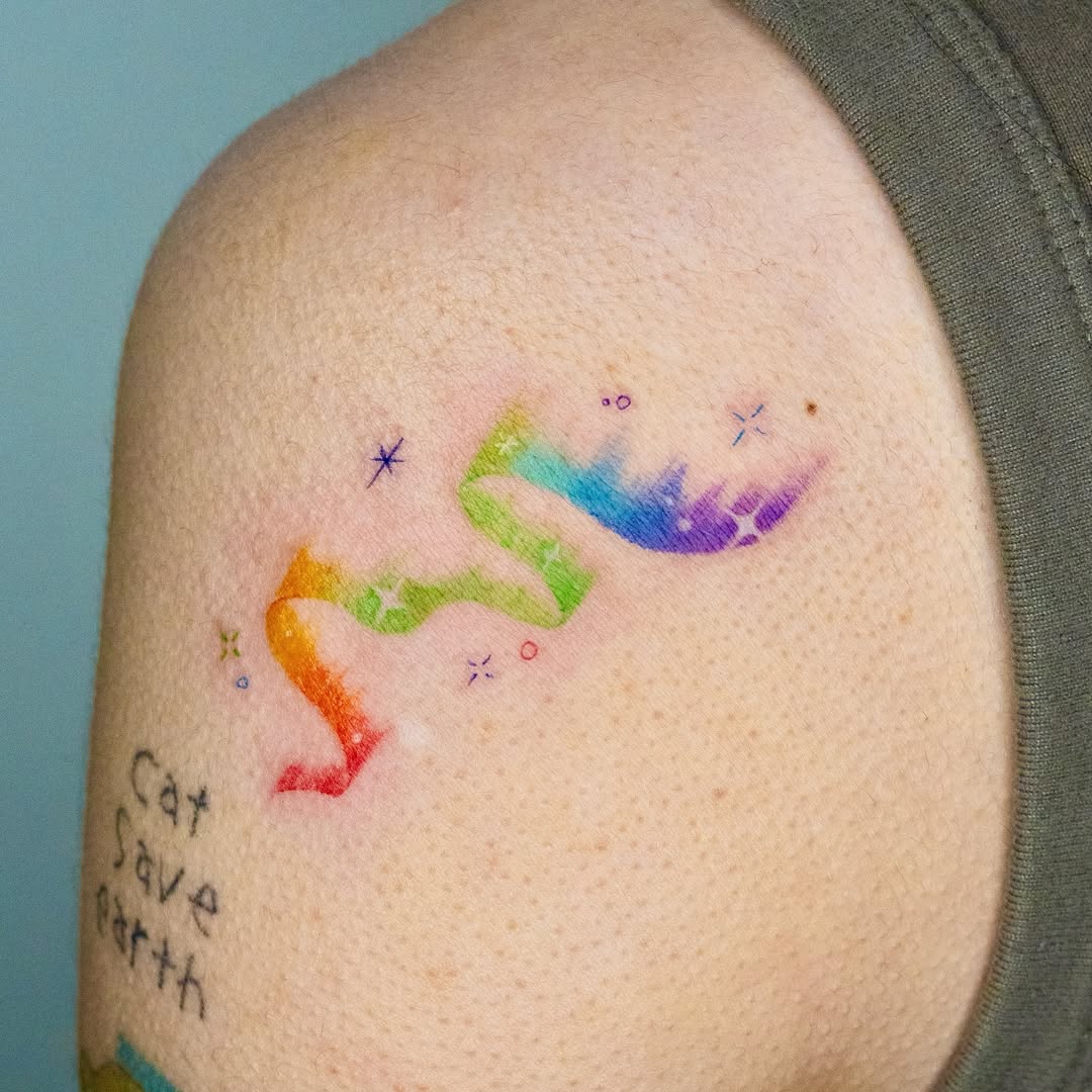 Colorful Rainbow Tattoo on the Shoulder