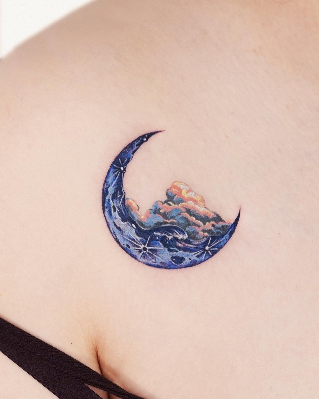 Stunning Wave Moon Tattoo