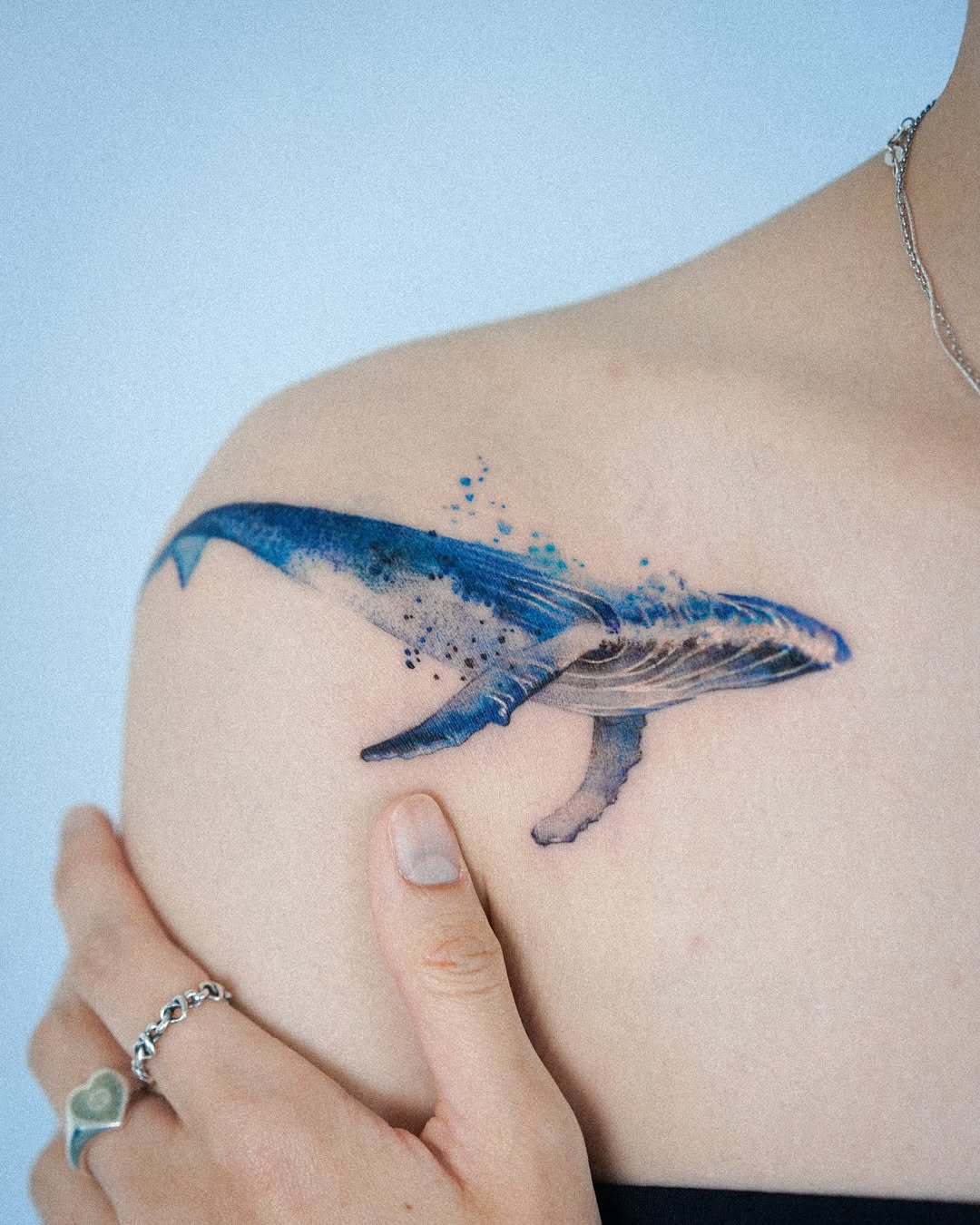 Stunning Colorful Whale Tattoo on Shoulder