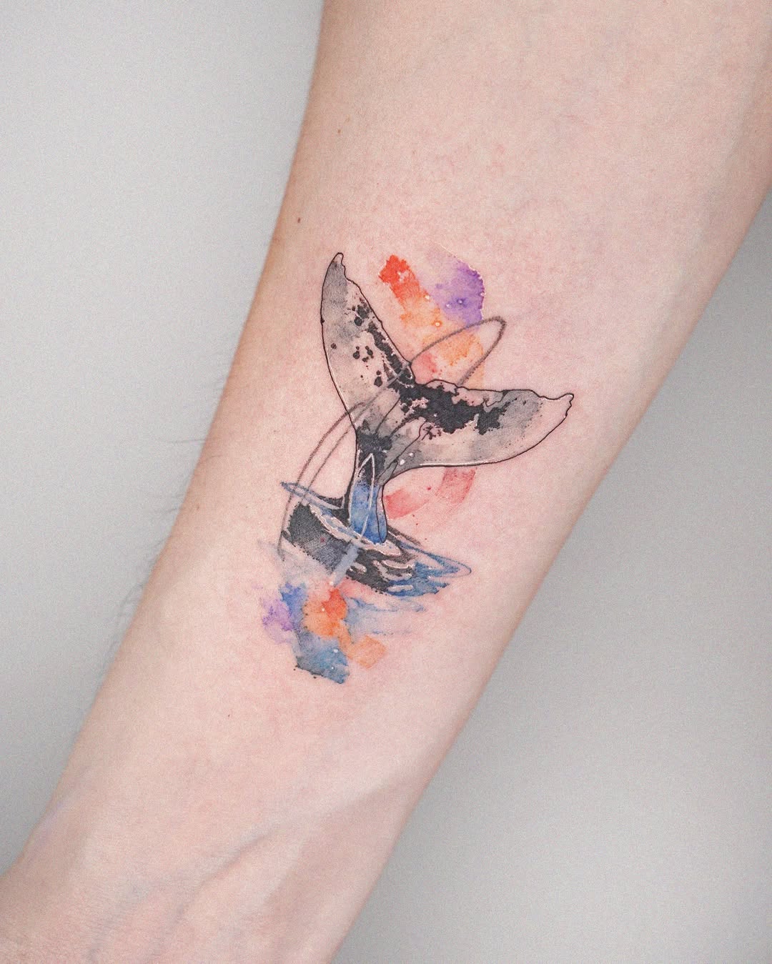 Stunning Watercolor Whale Tattoo on Arm