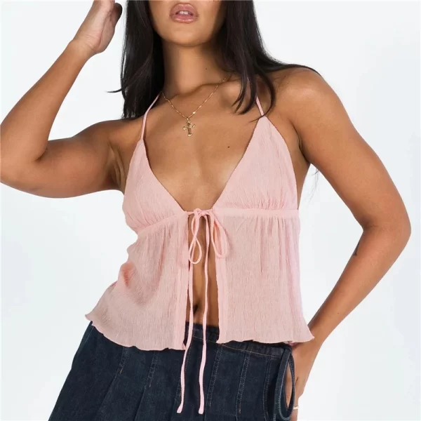 Elegant Summer Lace-Up Cami Top with Bowknot - Image 8