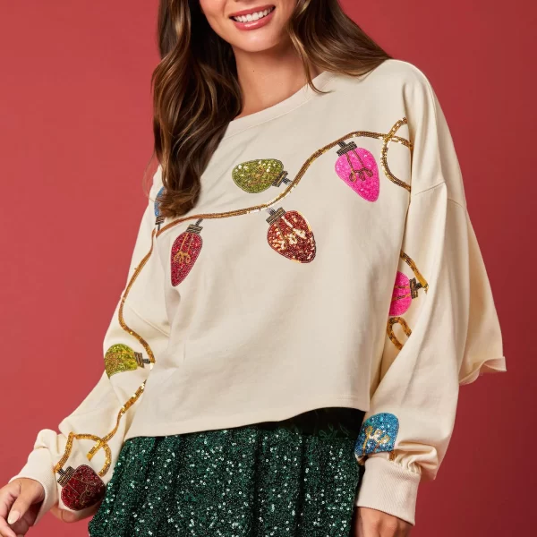 Festive Cropped Holiday Sweatshirt with Sequin Lights - Image 2