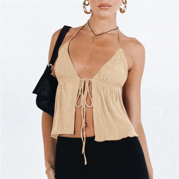 Elegant Summer Lace-Up Cami Top with Bowknot - Image 4