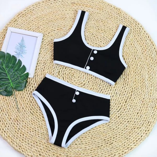 Chic High Waist Black and White Bikini Set - Image 5