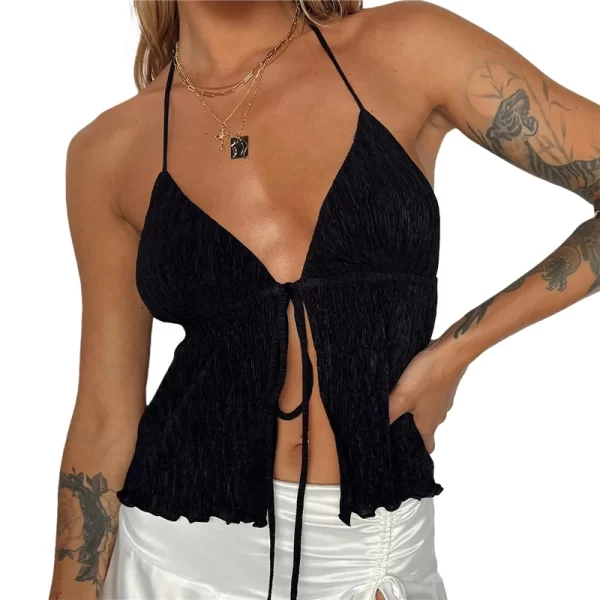 Elegant Summer Lace-Up Cami Top with Bowknot - Image 3