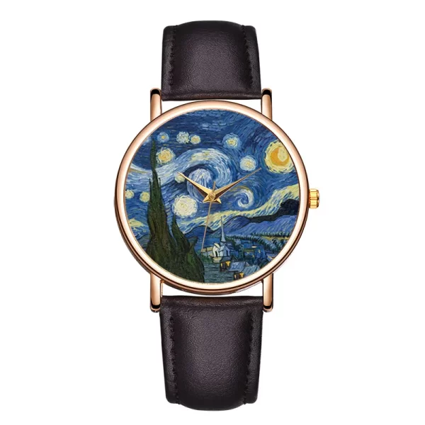 Starry Night Artistic Women's Watch with Leather Strap - Image 4