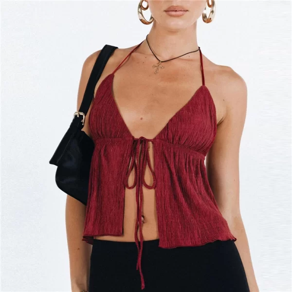 Elegant Summer Lace-Up Cami Top with Bowknot - Image 5